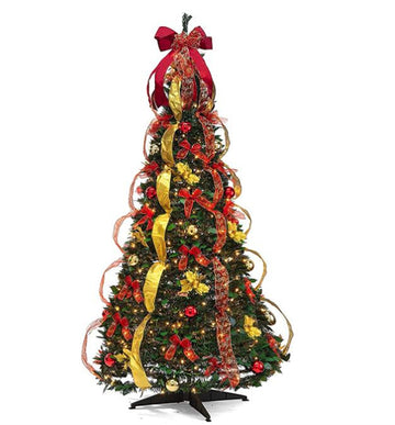 6FT Retractable Christmas Tree with Ornaments and Folding Decorations